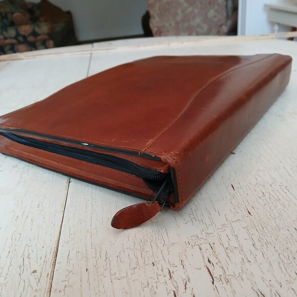 Vtg SCULLY Brown Leather Briefcase Planner Portfolio 3 Ring Binder Handles 13x11 - Picture 5 of 16